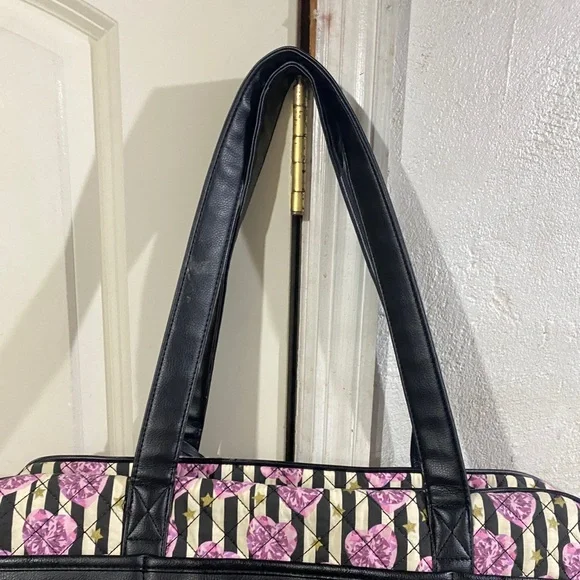 Betsy Johnson quilted black and white stripes with Purple Hearts weekender 18/13 - Picture 10 of 16